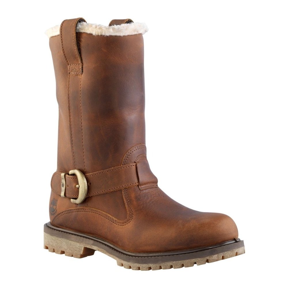 Timberland Nellie Fur Lined Leather Buckle Pull On Waterproof Boots Brown 7 - Picture 1 of 8